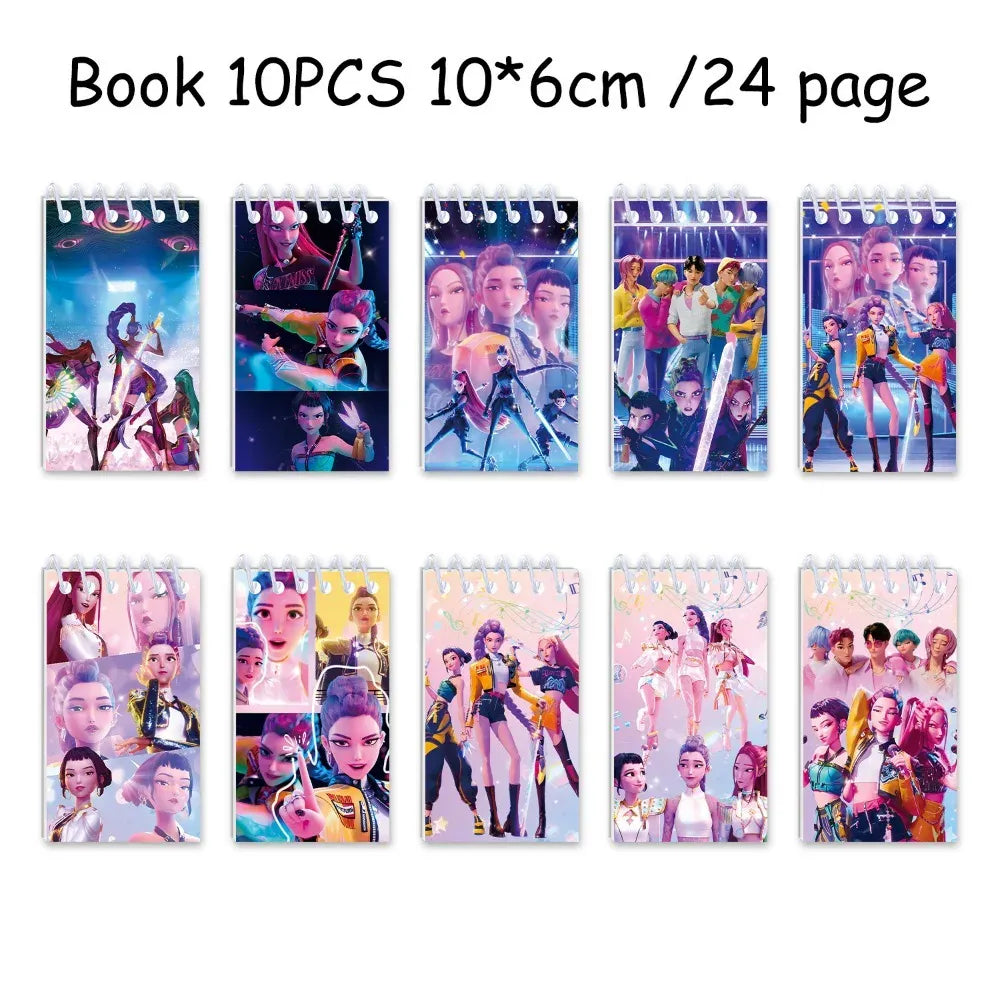 10PCS Kpop Demon Hunters Notebook Huntrix Rumi Mira Zoey Binder Anime Pattern Stationery Supplies Back To School Gifts 10*6cm