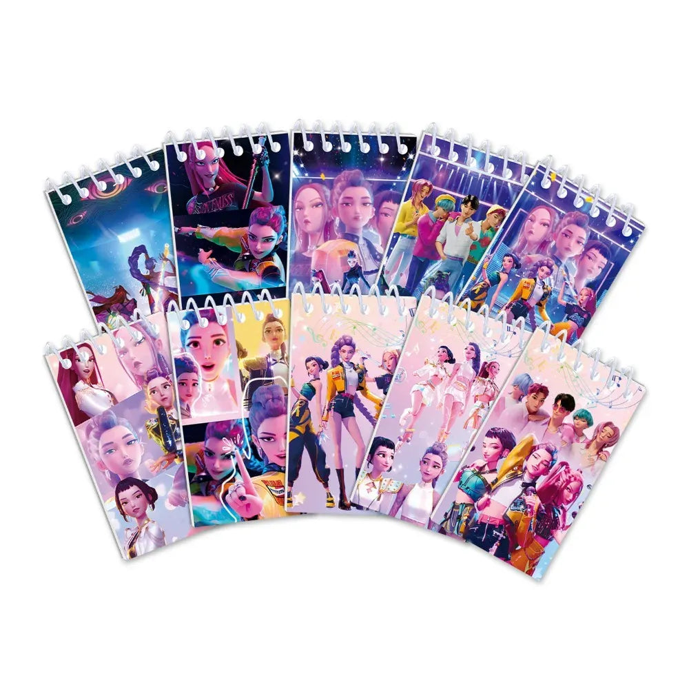 10PCS Kpop Demon Hunters Notebook Huntrix Rumi Mira Zoey Binder Anime Pattern Stationery Supplies Back To School Gifts 10*6cm