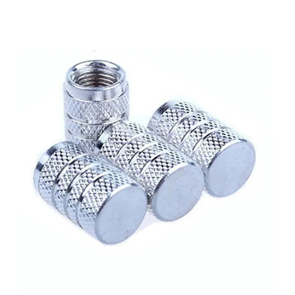 4Pcs Knurling Style Tire Valve Cap Aluminum Silver Car Tire Valve Stems Cap Tire Wheel Stem Air Valve Cap tire valve caps