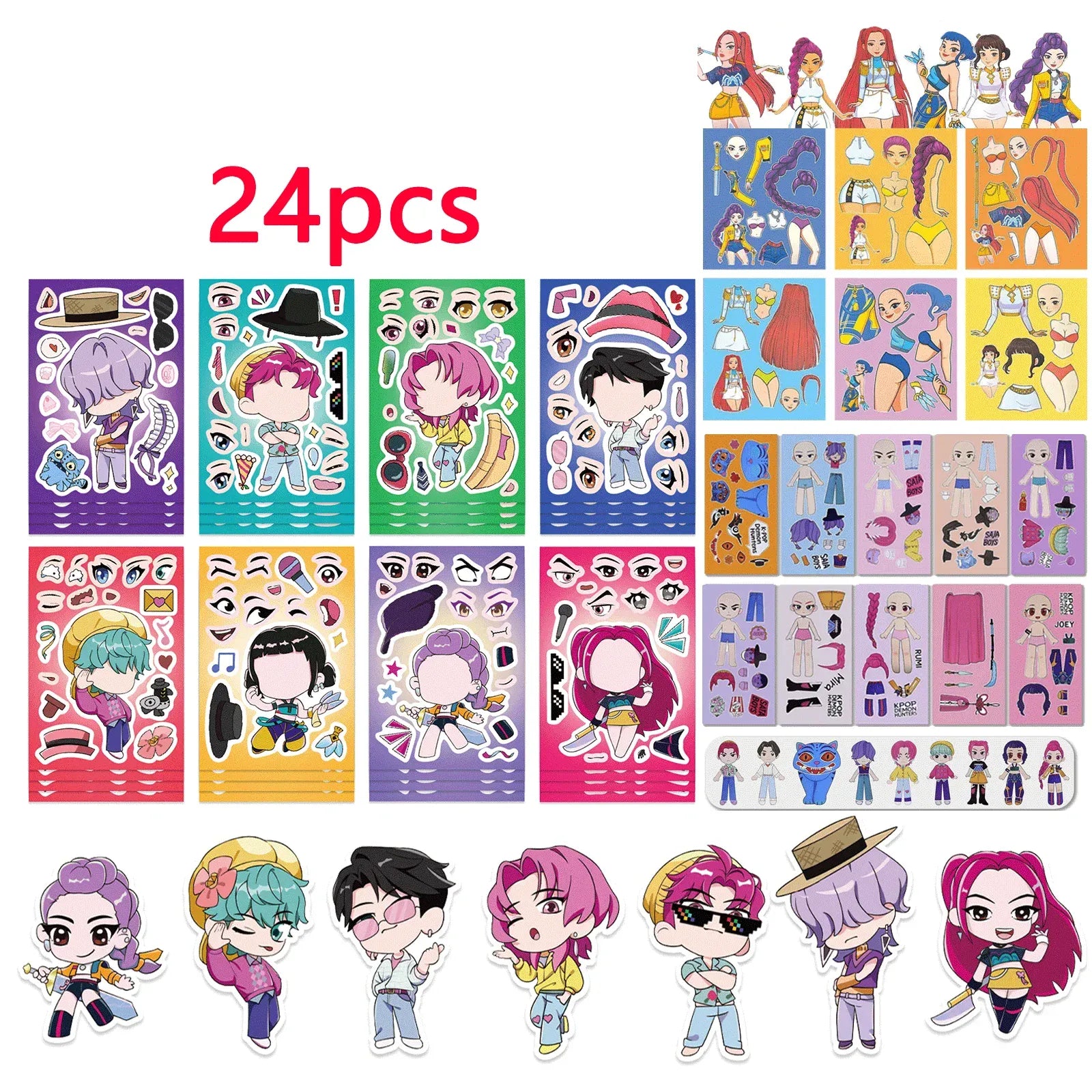 6/24pcs KPop Demon Hunters Cartoon Puzzle DIY Stickers Anime Graffiti Decals Waterproof Decals for Phone Laptop Luggage
