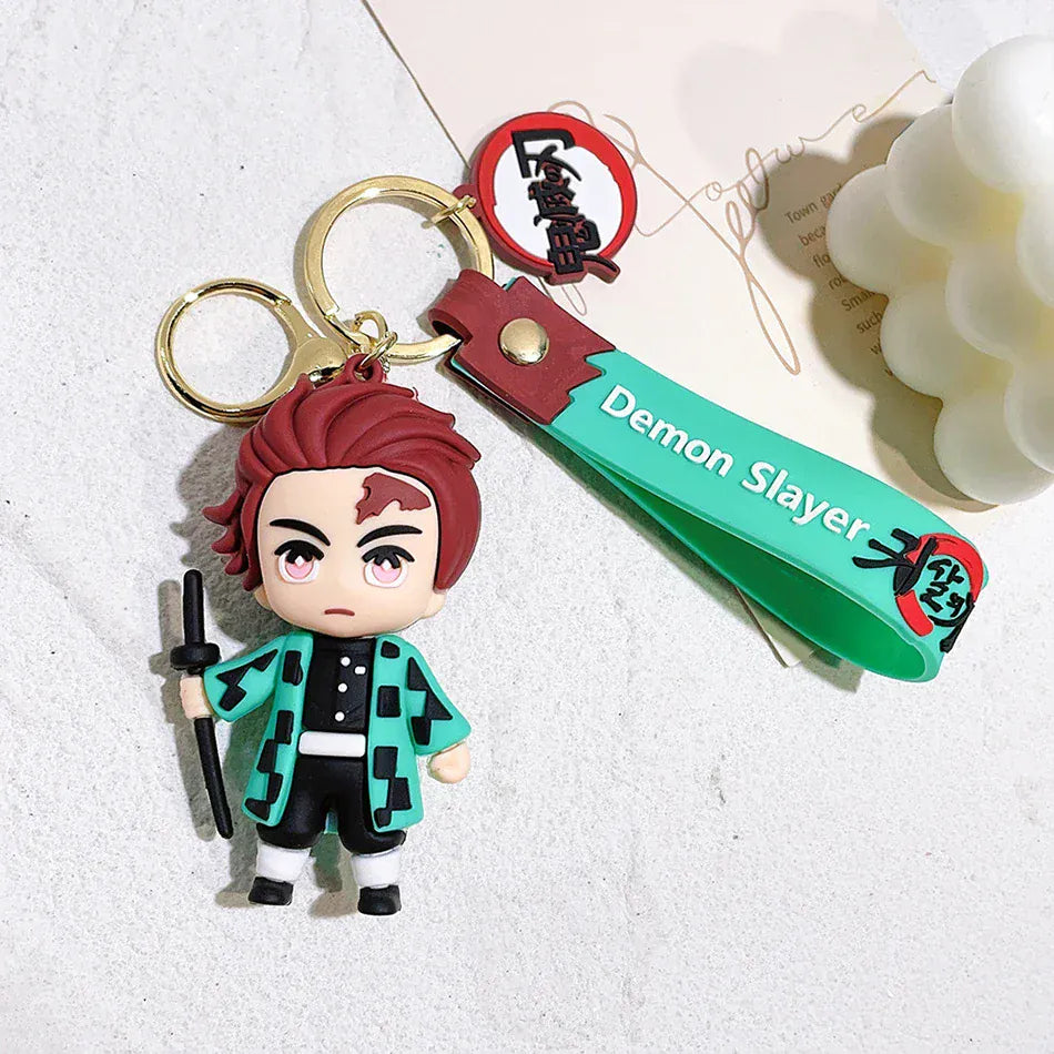 6 Pcs Demon Slayer Cartoon PVC Doll Car Keychain, Cute Anime Silicone Keychain for Backpack, Creative Couple Pendant, Gift for K