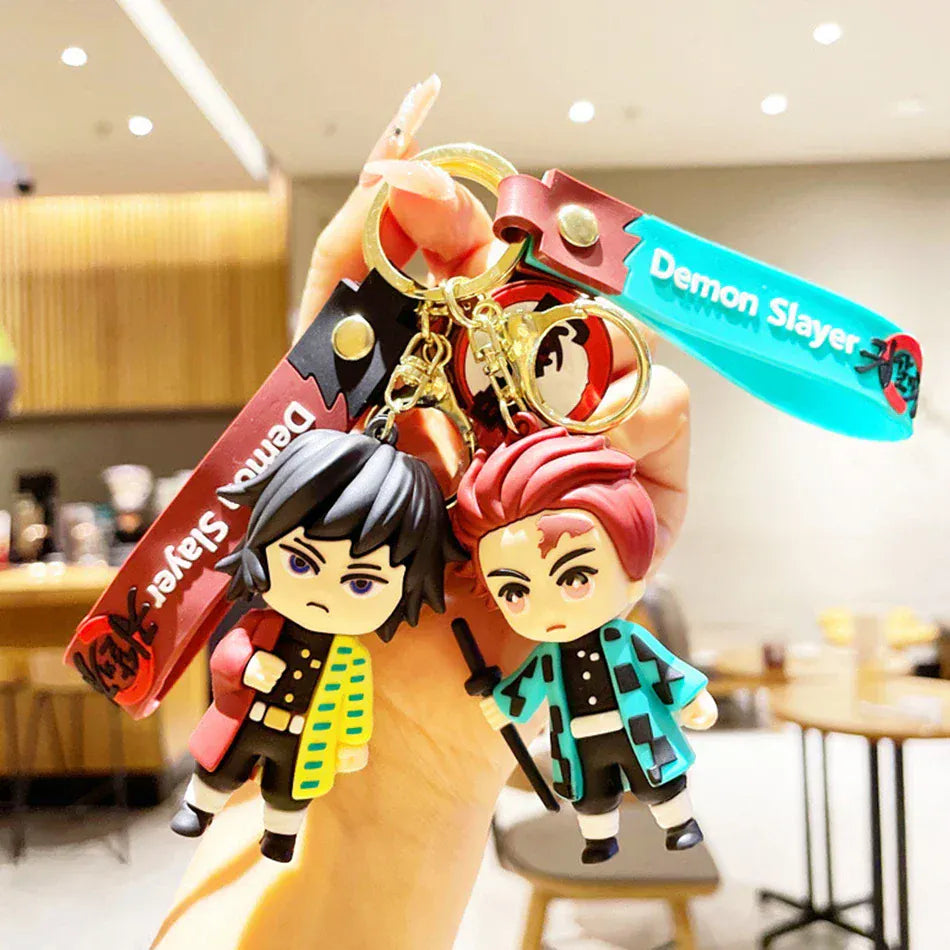 1PCS/6PCS Demon Slayer Cartoon Doll PVC Car Keychain Cute Anime Silicone Keyring Backpack Creative Couple Pendant Children's Gift