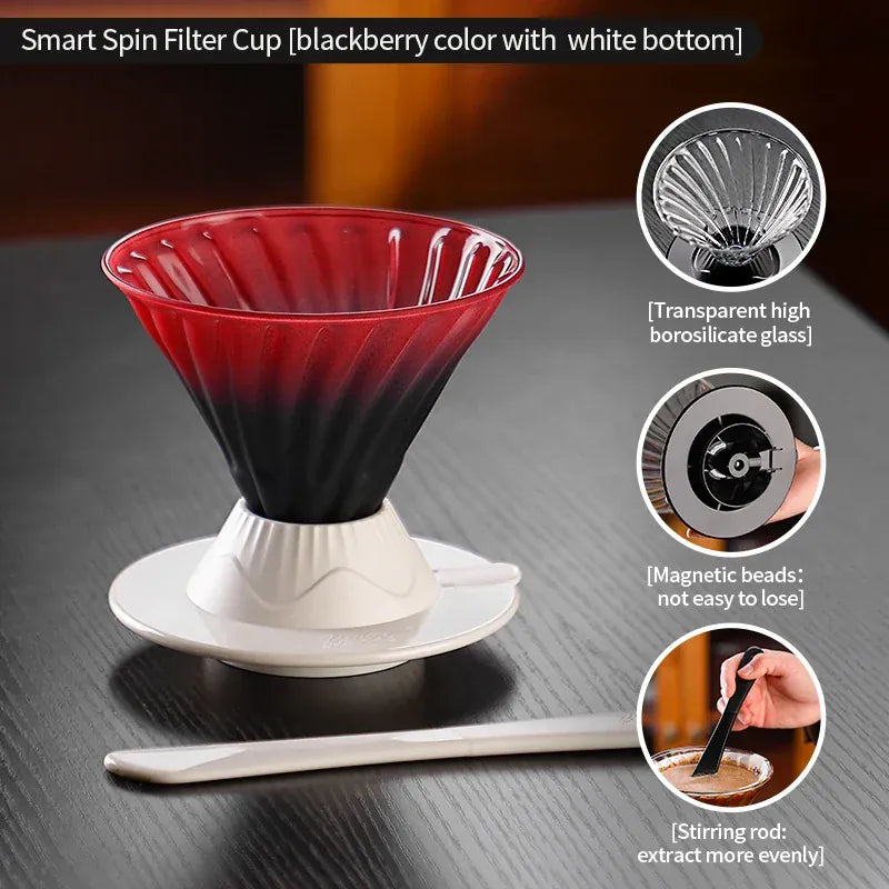 Bincoo Coffee Filter Cup Smart Filter Glass Filter Hand Brew Funnel with Stirrer Coffee Utensil Espresso Cold Brew Reusable Cone