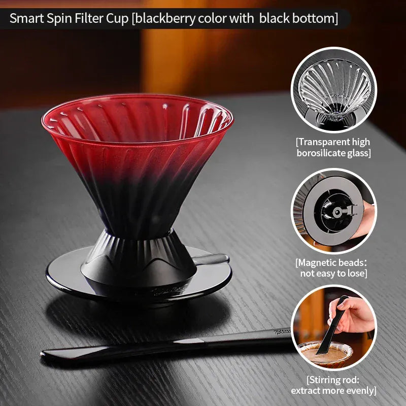 Bincoo Coffee Filter Cup Smart Filter Glass Filter Hand Brew Funnel with Stirrer Coffee Utensil Espresso Cold Brew Reusable Cone