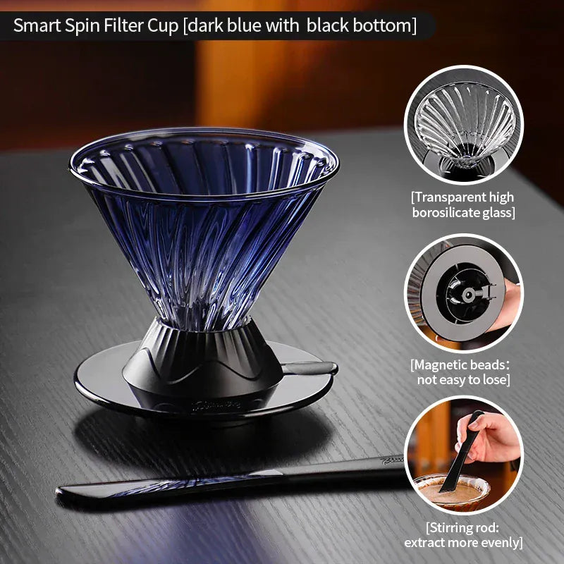 Bincoo Coffee Filter Cup Smart Filter Glass Filter Hand Brew Funnel with Stirrer Coffee Utensil Espresso Cold Brew Reusable Cone