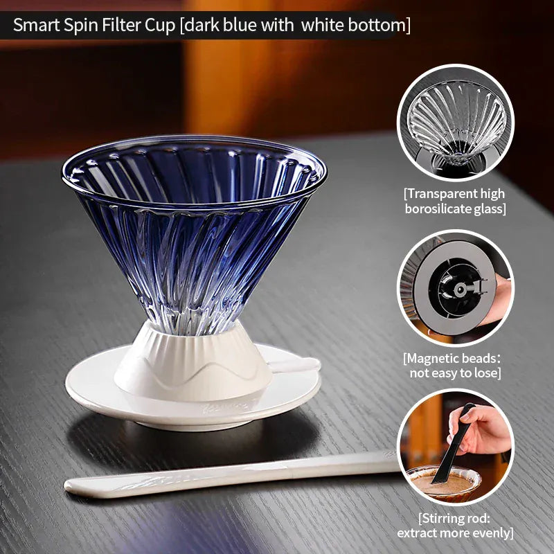 Bincoo Coffee Filter Cup Smart Filter Glass Filter Hand Brew Funnel with Stirrer Coffee Utensil Espresso Cold Brew Reusable Cone