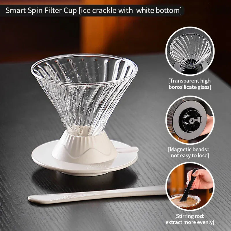 Bincoo Coffee Filter Cup Smart Filter Glass Filter Hand Brew Funnel with Stirrer Coffee Utensil Espresso Cold Brew Reusable Cone