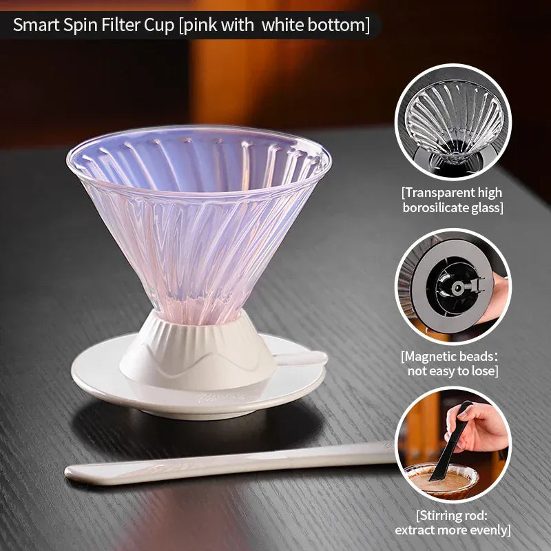 Bincoo Coffee Filter Cup Smart Filter Glass Filter Hand Brew Funnel with Stirrer Coffee Utensil Espresso Cold Brew Reusable Cone