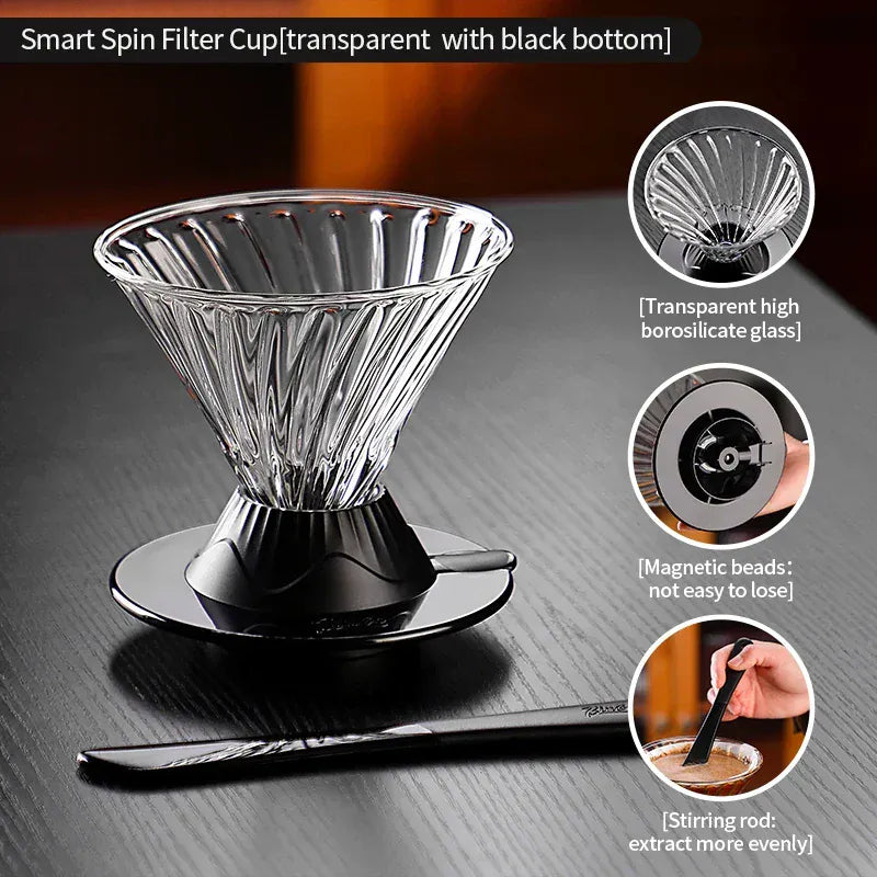 Bincoo Coffee Filter Cup Smart Filter Glass Filter Hand Brew Funnel with Stirrer Coffee Utensil Espresso Cold Brew Reusable Cone