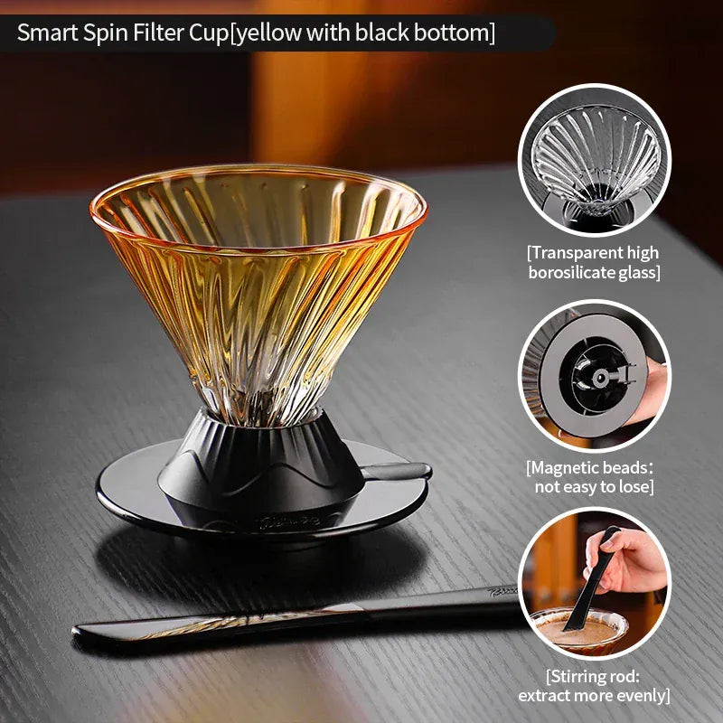 Bincoo Coffee Filter Cup Smart Filter Glass Filter Hand Brew Funnel with Stirrer Coffee Utensil Espresso Cold Brew Reusable Cone