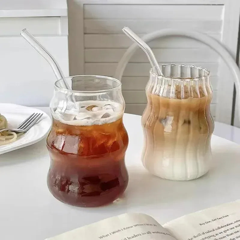 Cloud Coffee Glass Cups with Straws High Borosilicate Juice Cups