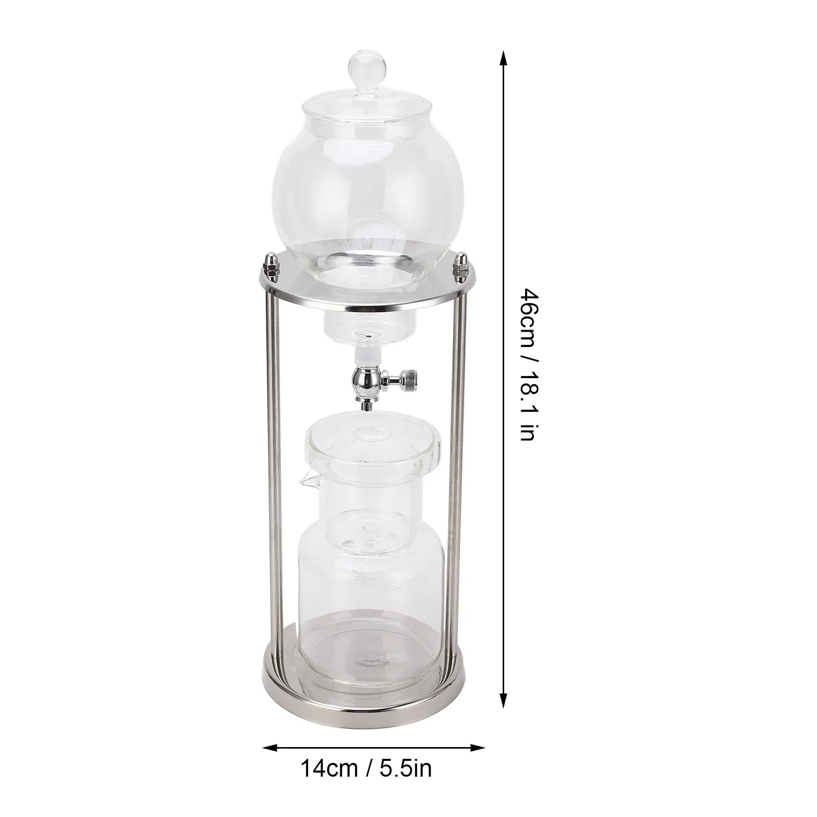 Cold Brew Drip Tower 600ml Reusable Glass Filtering Transparent Stainless Steel Stand DIY Ice Coffee Brew Tower Cold Brew Tower