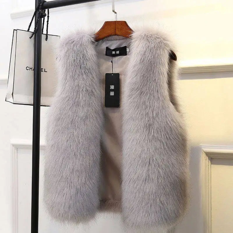 Faux Fox Fur Vest - Sleeveless Waistcoat for Women