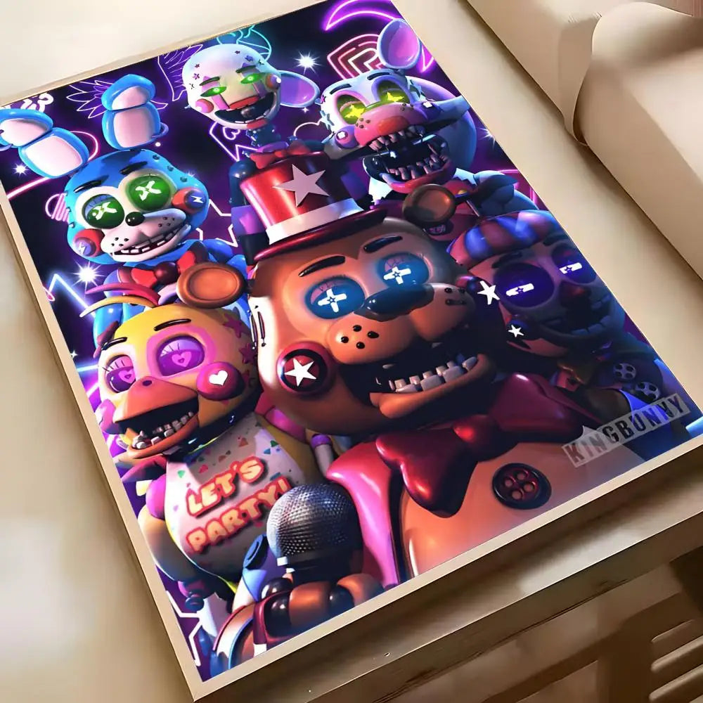 Fnaf Five-nights-At-Freddys Game Poster Poster Waterproof HD Wall Art Decal Self-Adhesive Aesthetic Decor For Home Living
