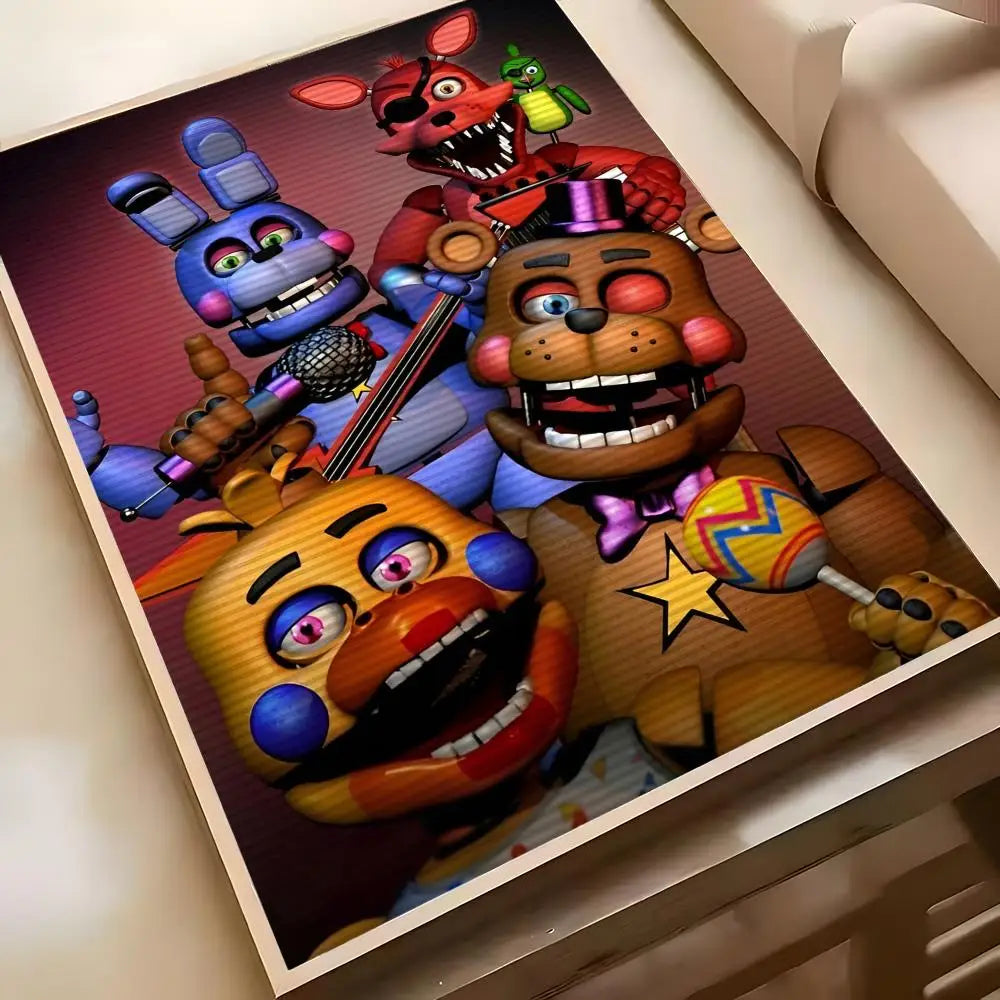 Fnaf Five-nights-At-Freddys Game Poster Poster Waterproof HD Wall Art Decal Self-Adhesive Aesthetic Decor For Home Living