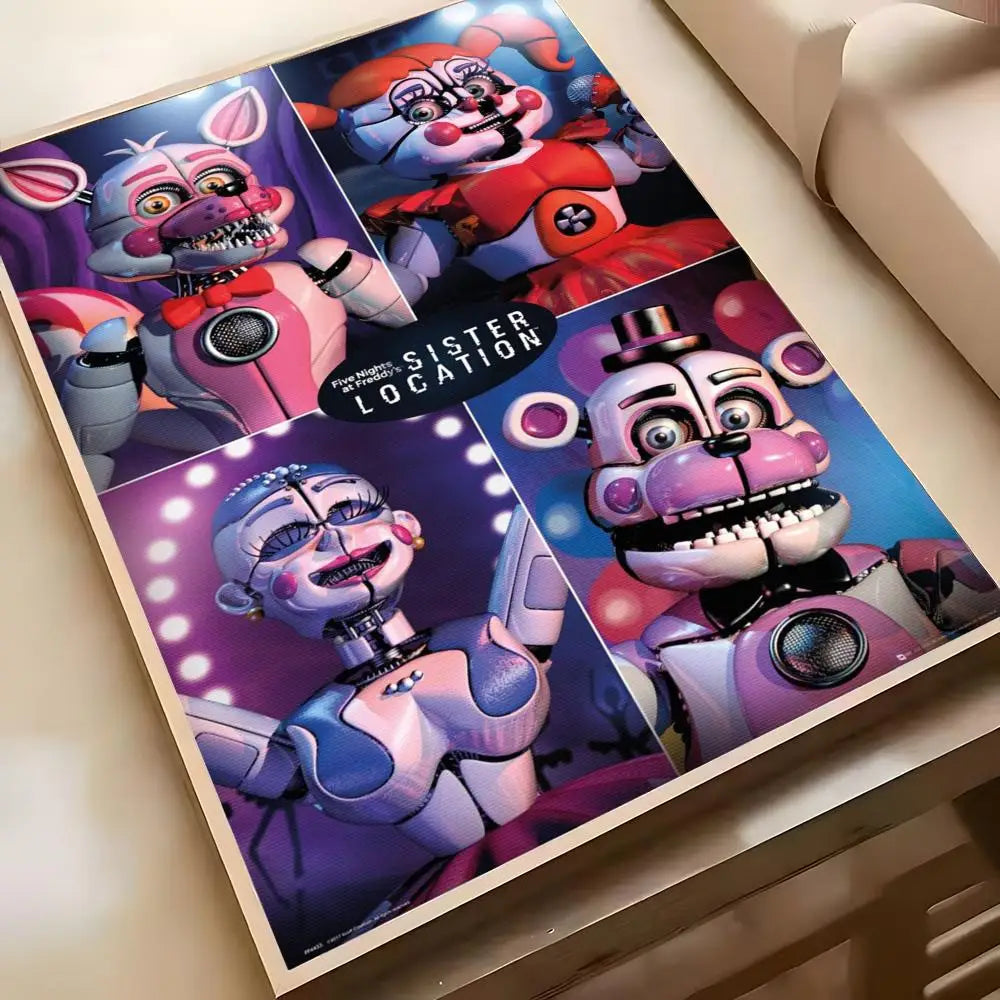 Fnaf Five-nights-At-Freddys Game Poster Poster Waterproof HD Wall Art Decal Self-Adhesive Aesthetic Decor For Home Living