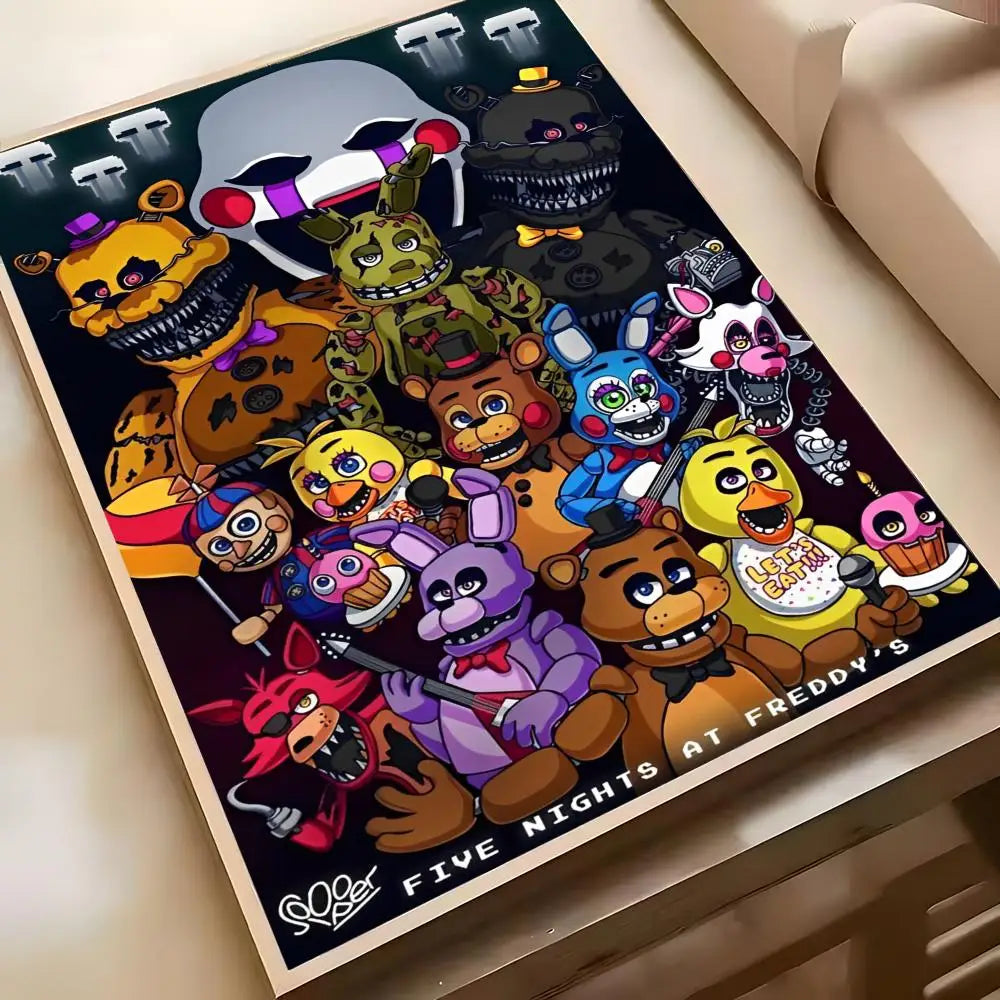Fnaf Five-nights-At-Freddys Game Poster Poster Waterproof HD Wall Art Decal Self-Adhesive Aesthetic Decor For Home Living