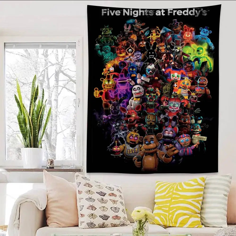 FNAF Game Security Breach Anime Tapestry Hanging Tarot Hippie Wall Rugs Dorm Home Decor