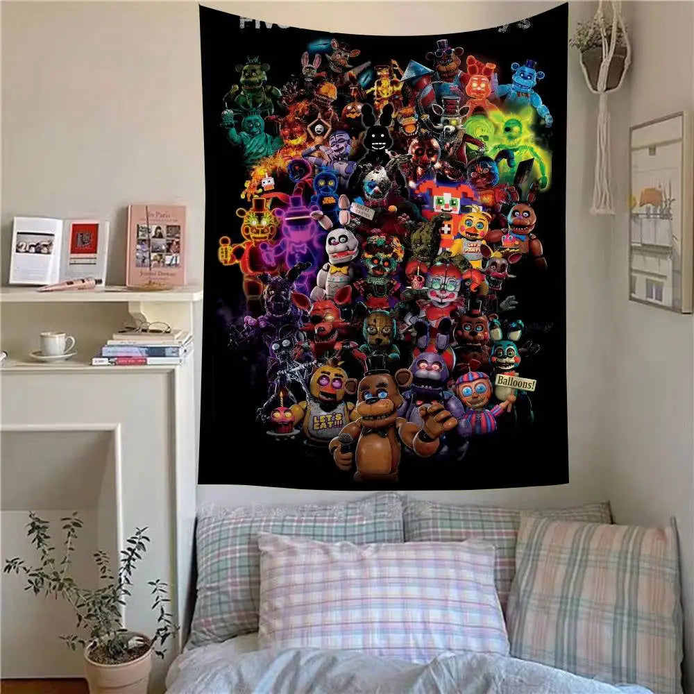 FNAF Game Security Breach Anime Tapestry Hanging Tarot Hippie Wall Rugs Dorm Home Decor