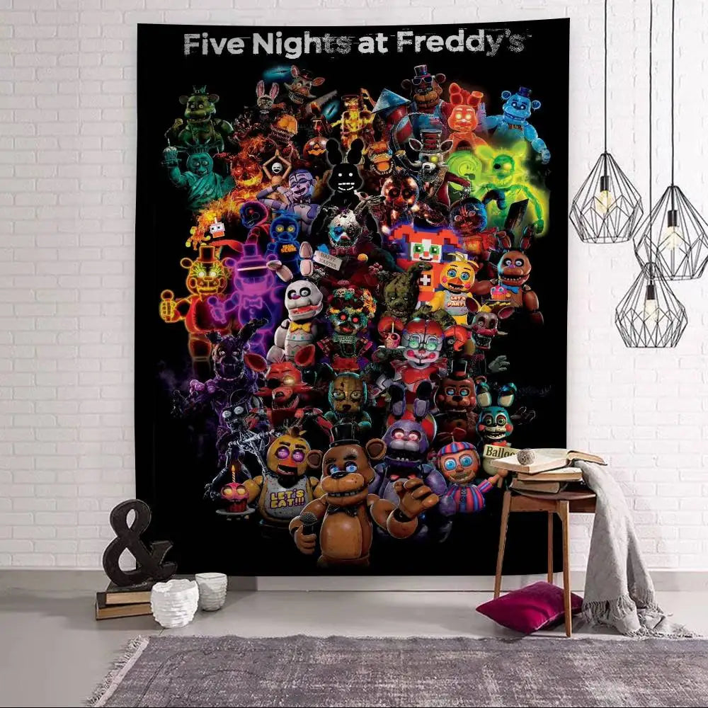 FNAF Game Security Breach Anime Tapestry Hanging Tarot Hippie Wall Rugs Dorm Home Decor