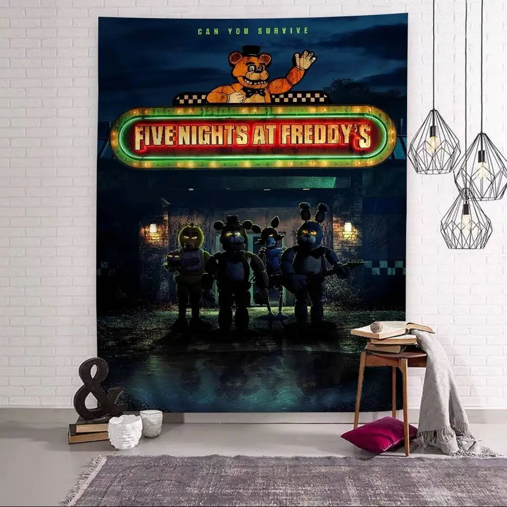 FNAF Game Security Breach Anime Tapestry Hanging Tarot Hippie Wall Rugs Dorm Home Decor