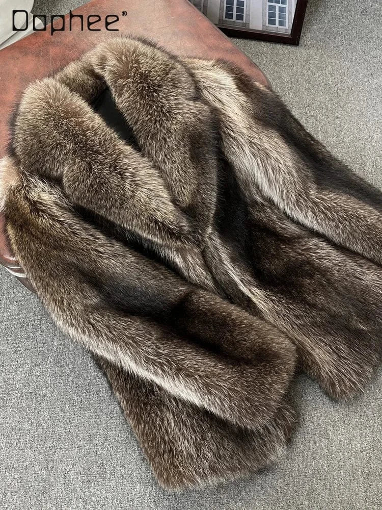 Fox Fur Coat Men Mink Fur Coat Medium Long Heavy Craft Luxury Lapel Short Thickened Warm Winter Fashion High End Coats