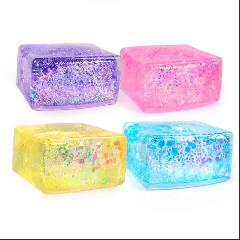 Glitter Ice Cube Squeeze Toy - Colorful Sensory Stress Relief Ball for Kids & Adults