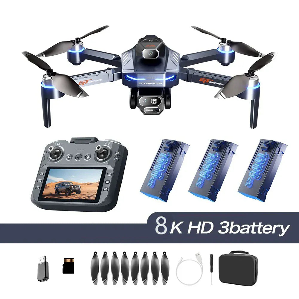 GT8 Drone 4K HD Camera Obstacle Avoidance Aerial Photography Brushless Drone with Screen Foldable RC Drone Quadcopter RTF