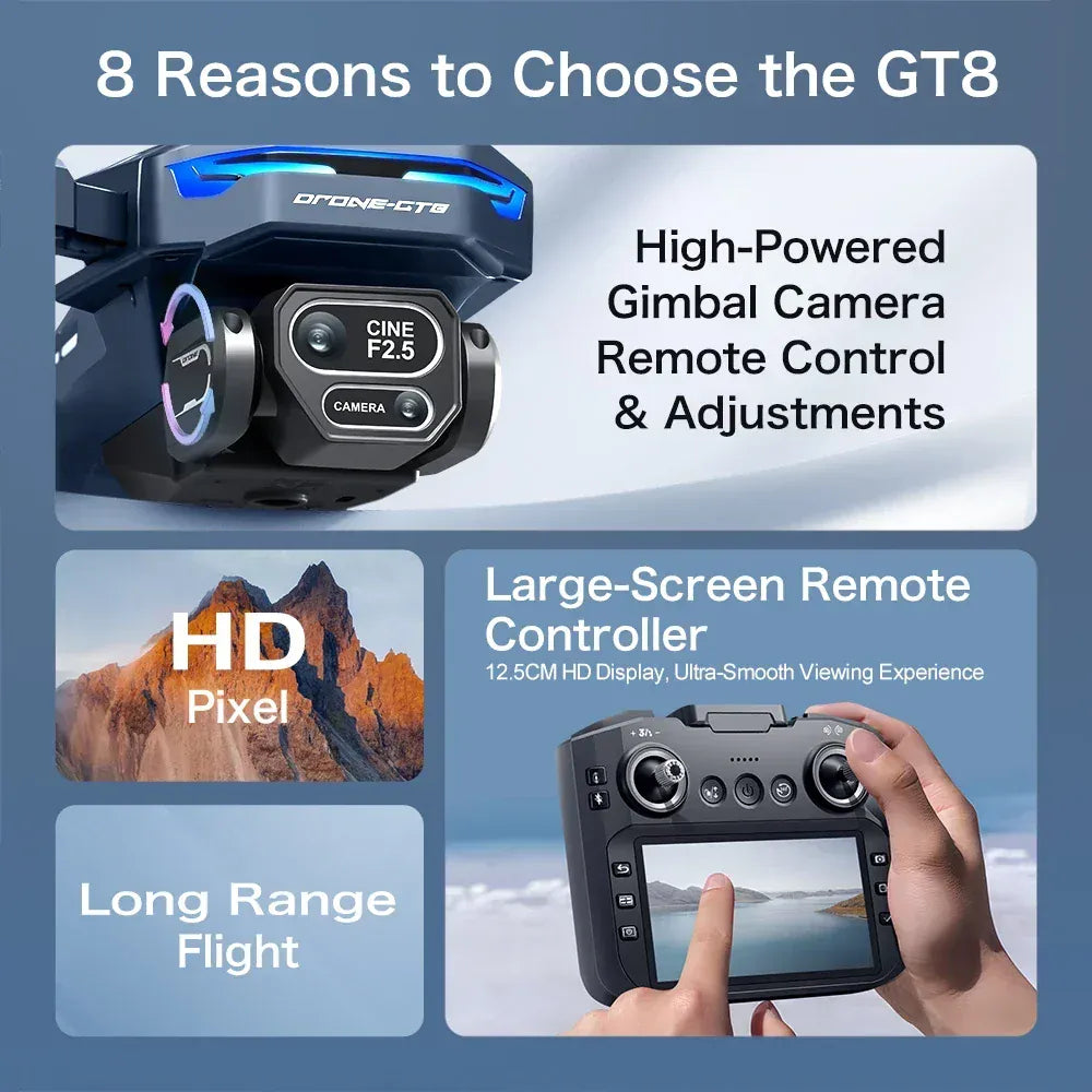 GT8 Drone 4K HD Camera Obstacle Avoidance Aerial Photography Brushless Drone with Screen Foldable RC Drone Quadcopter RTF