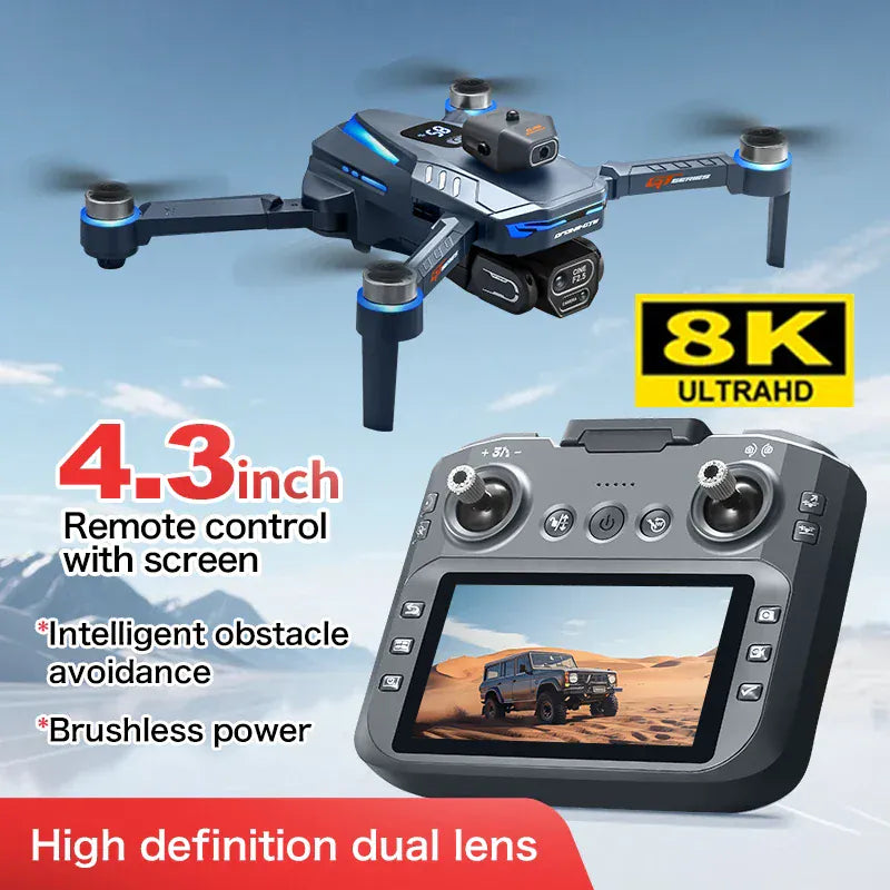 GT8 Drone with Screen 8K HD Camera WIFI Brushless Aerial photography quadcopter battery power display colourful lights RC dron