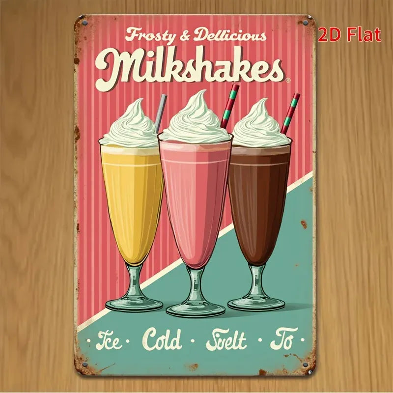 [Ice Cream Dessert Metal Sign] 2D Flat, 2D Flat "ice Cream" Dessert Metal Sign  Painting, Style Wall Art, Suitable for Bar