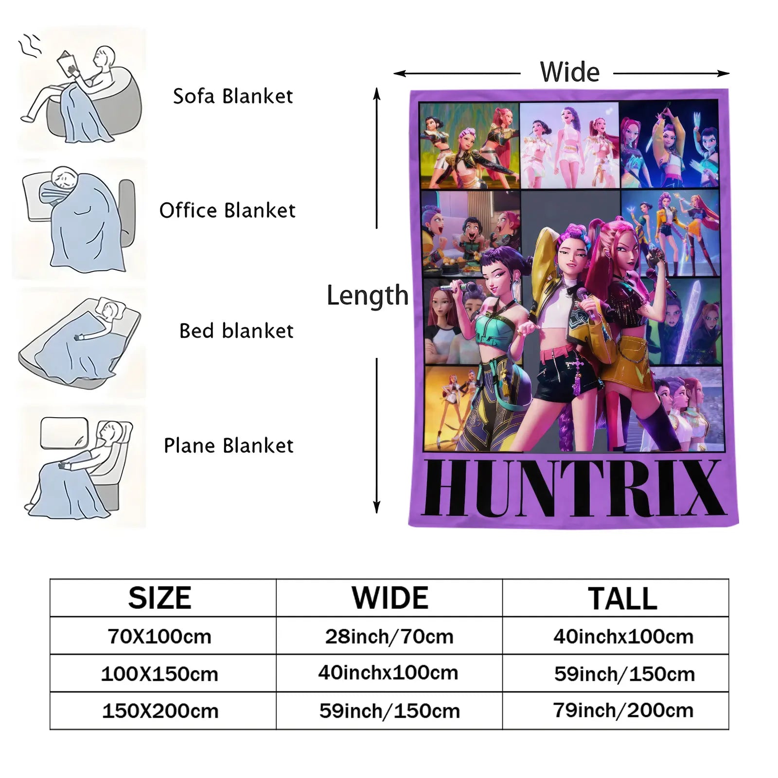 K Pop Demon Hunters Blanket Flannel Blanket Hot Anime Fan Gift for Home Sofa Cover Camping Travel Multifunctional Winter Blanket