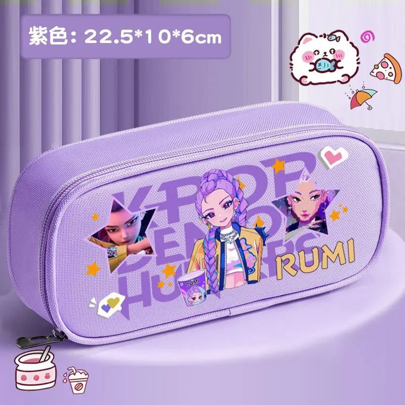K-pop Demon Hunters Cartoon Fashion Creative Large Capacity Oxford Cloth Three-Layer Student Pencil Case for Boys and Girls