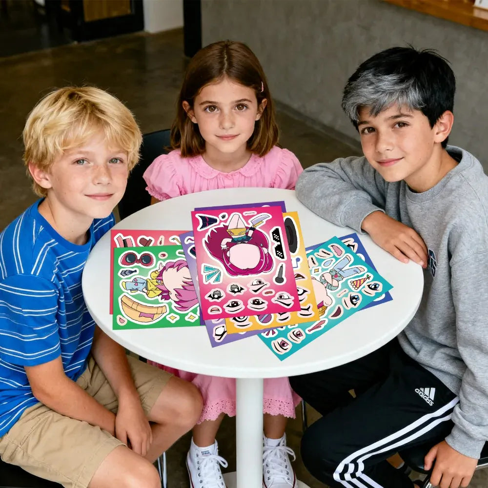 Kawaii Anime K-pop Demon Hunter Sticker 8Sheets DIY Make a Face Puzzle Stickers Cartoon Toys Jigsaw Assemble Decals Kids Gifts