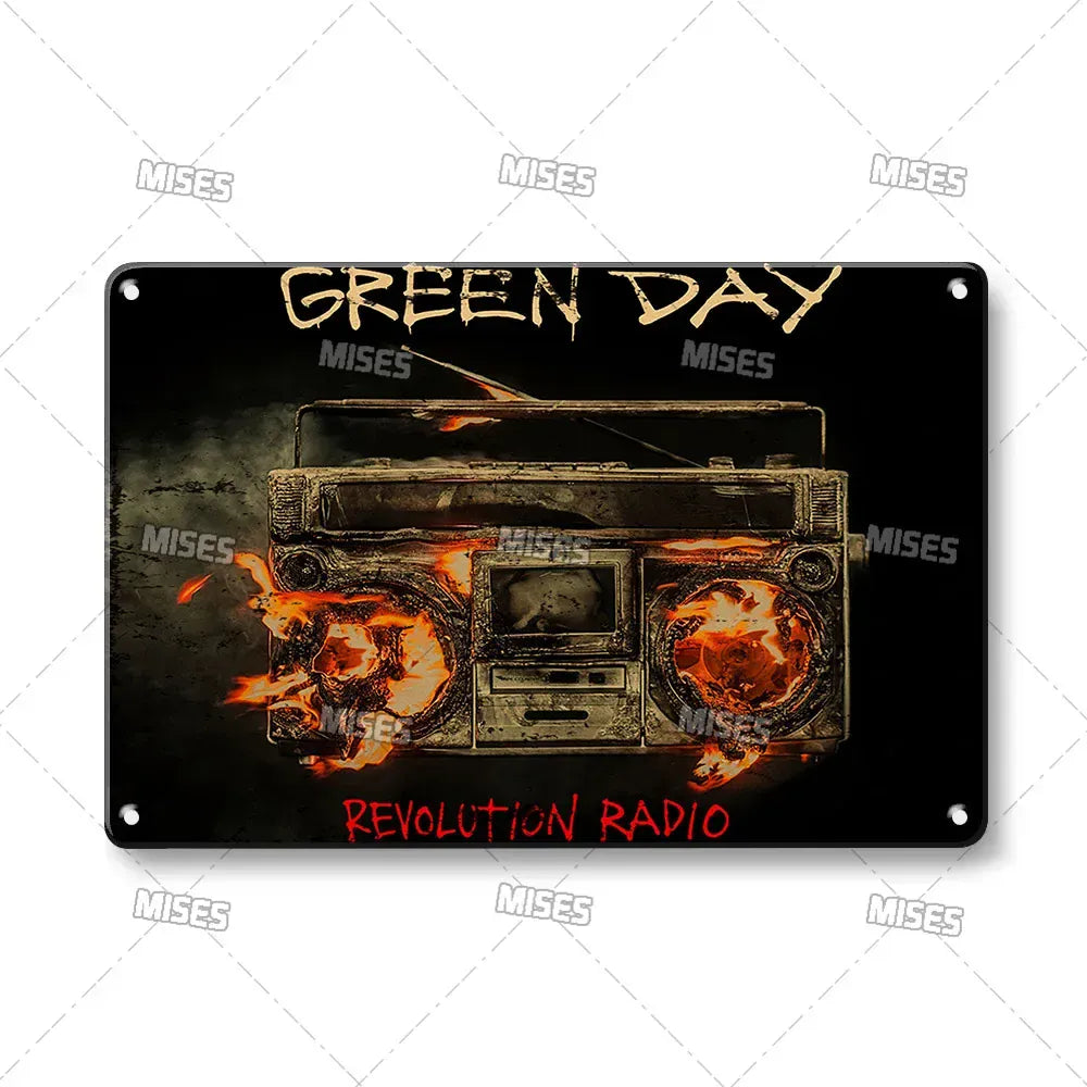 MISES Green Day Metal Plaque Poster Punk Rock Music Metal Plate Nostalgic Metal Tin Sign Retro Decorative Plate Industrial Decor