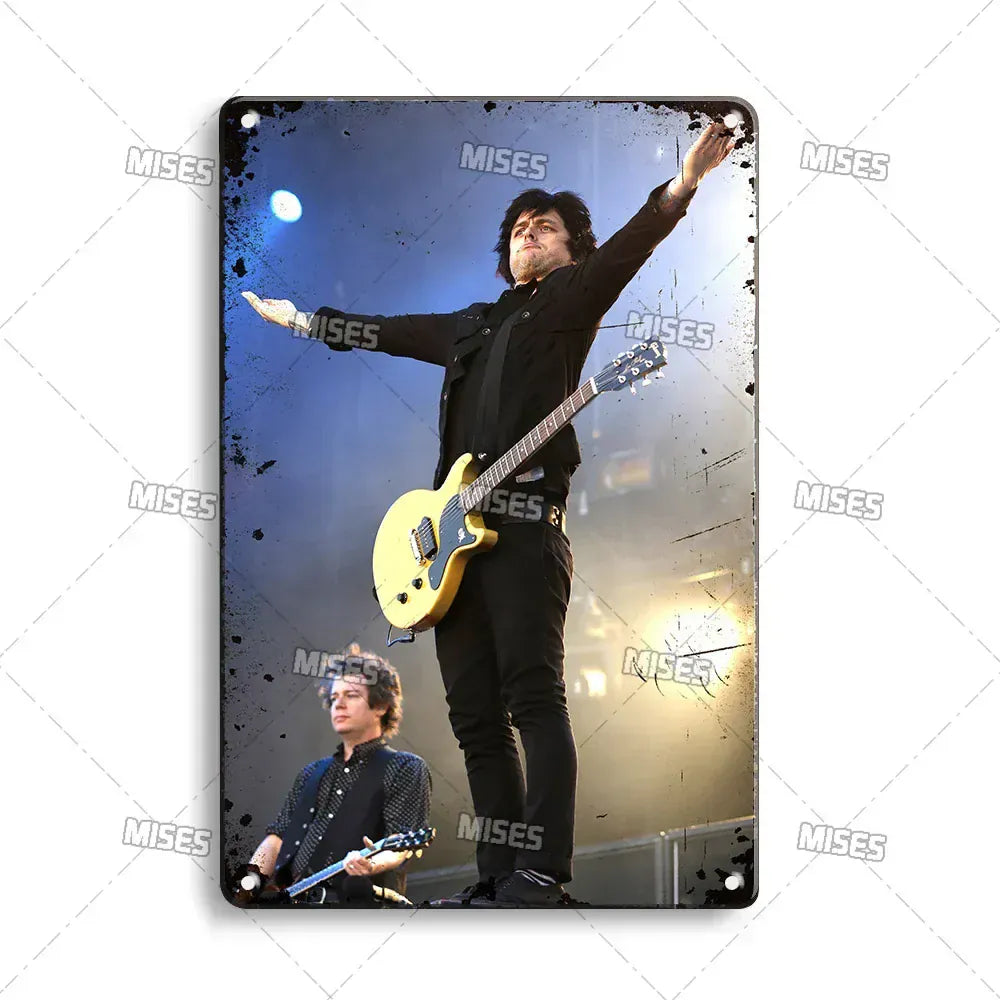 MISES Green Day Metal Plaque Poster Punk Rock Music Metal Plate Nostalgic Metal Tin Sign Retro Decorative Plate Industrial Decor