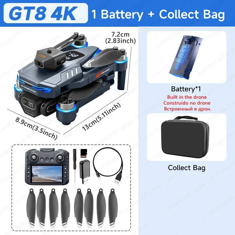 New GT8 Drone 8K Professional HD Dual Cameras Screen Remote 5G WIFI Brushless Motor Obstacle Avoidance Foldable Quadcopter Toys