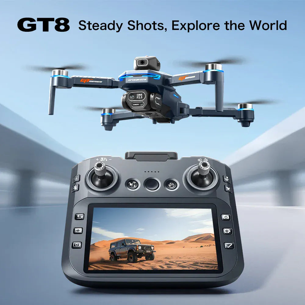 New GT8 Drone 8K Professional HD Dual Cameras Screen Remote 5G WIFI Brushless Motor Obstacle Avoidance Foldable Quadcopter Toys