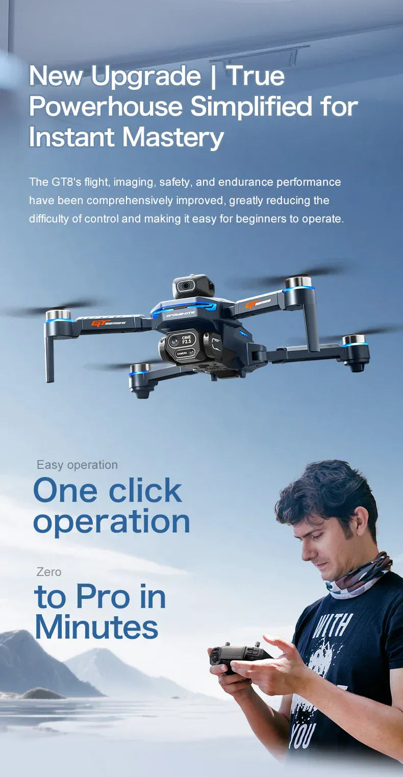 New GT8 Drone 8K Professional HD Dual Cameras Screen Remote 5G WIFI Brushless Motor Obstacle Avoidance Foldable Quadcopter Toys