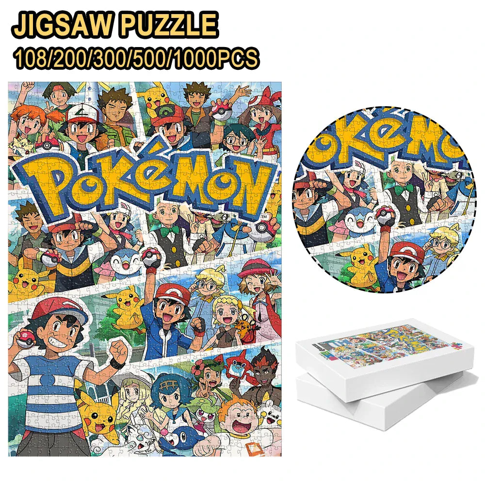 Pokemon family Theme Wooden Puzzle Game - Educational Toy in Various Piece Counts 108/200/300/500/1000 Piece Options Available