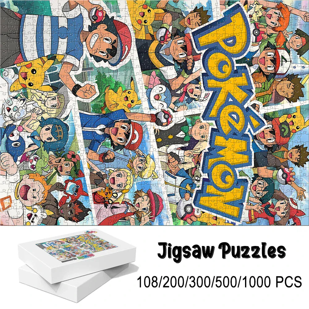 Pokemon family Theme Wooden Puzzle Game - Educational Toy in Various Piece Counts 108/200/300/500/1000 Piece Options Available