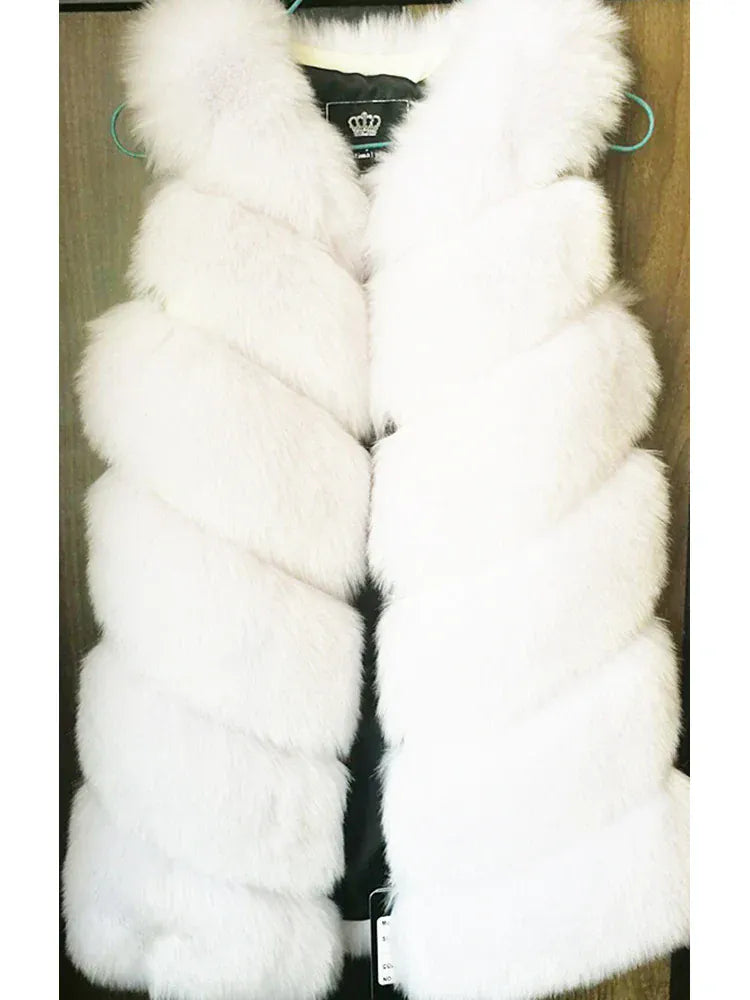 Sleeveless Faux Fur Vest - Long Patchwork Coat for Women