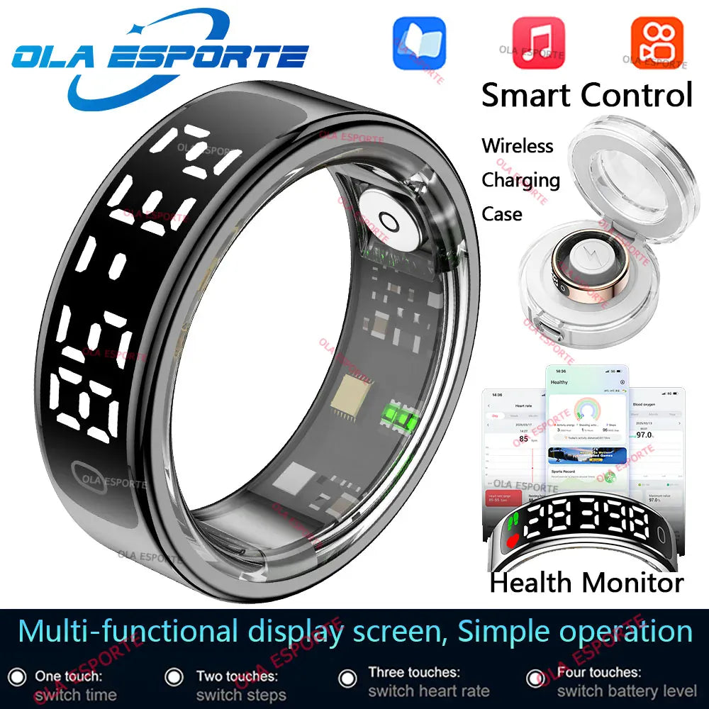 Smart Ring with Charging Case for Men Women, Display Screen, Health Monitor, 5ATM Waterproof,Multiple Sport Mode For Android IOS