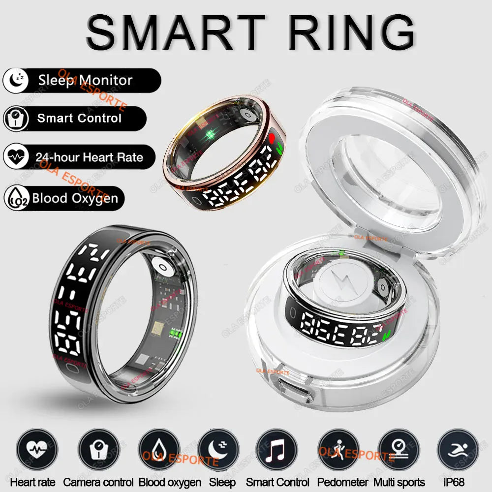 Smart Ring with Charging Case for Men Women, Display Screen, Health Monitor, 5ATM Waterproof,Multiple Sport Mode For Android IOS