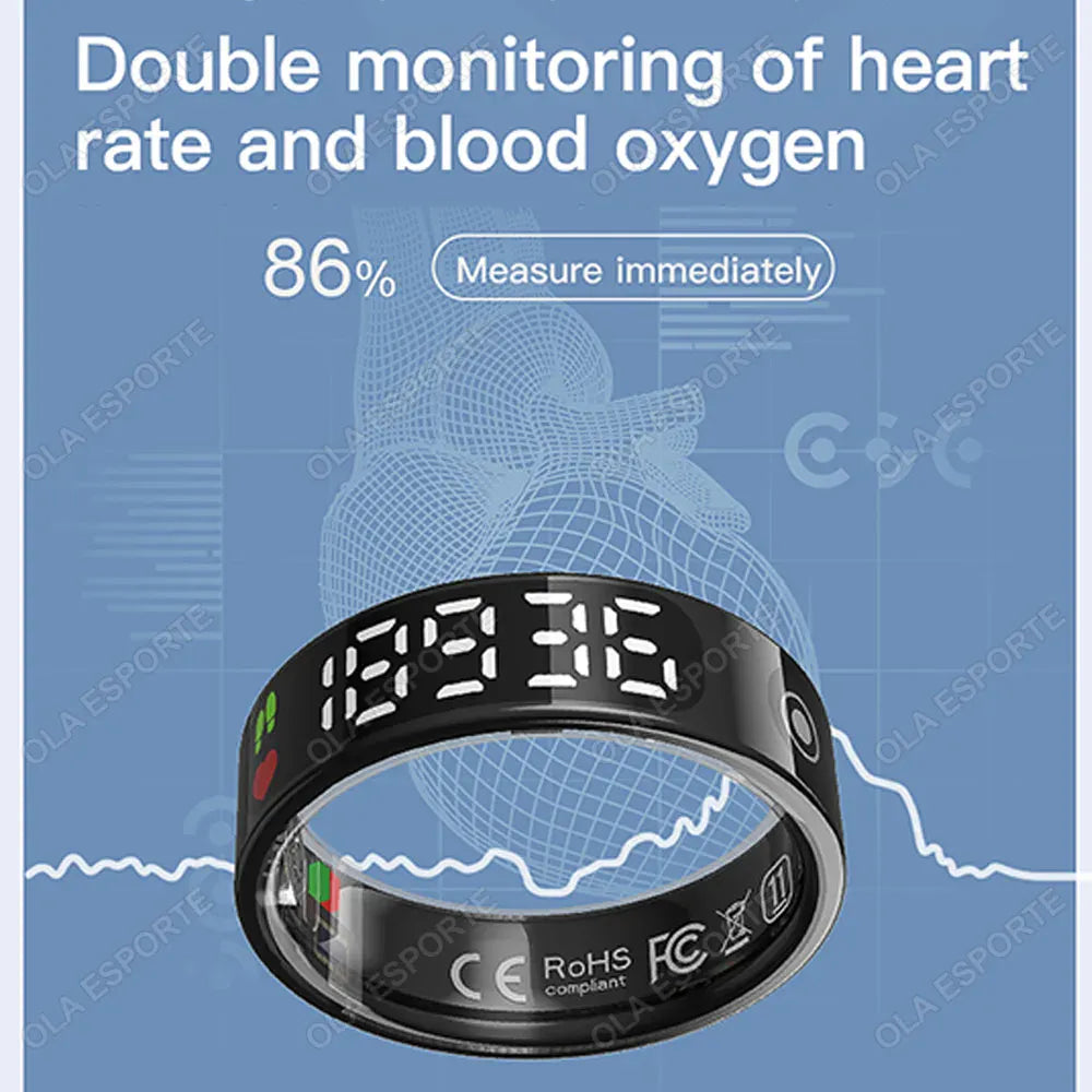 SR08 Smart Ring with Charging Box for Men Women LED Display Screen Gesture Control Health Monitor 5ATM Waterproof Sports Rings